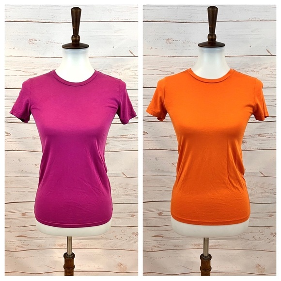Wilfred Aritzia Cotton Short Sleeve Crewneck Ringer Tees - Violet Magenta Coral - Picture 1 of 10